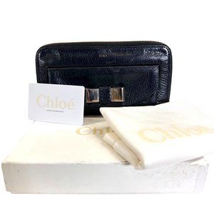 Authentic Chloe Wallet Long Lily Zip Around Black Leather Vintage Purse